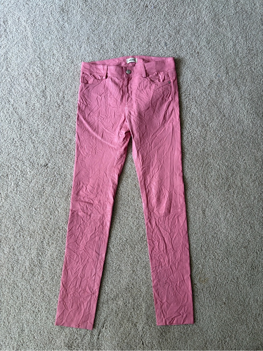 Zadig & Voltaire archive Pink Phlame Crinkled skinny Leather Pants Barbie 29 - Picture 3 of 13